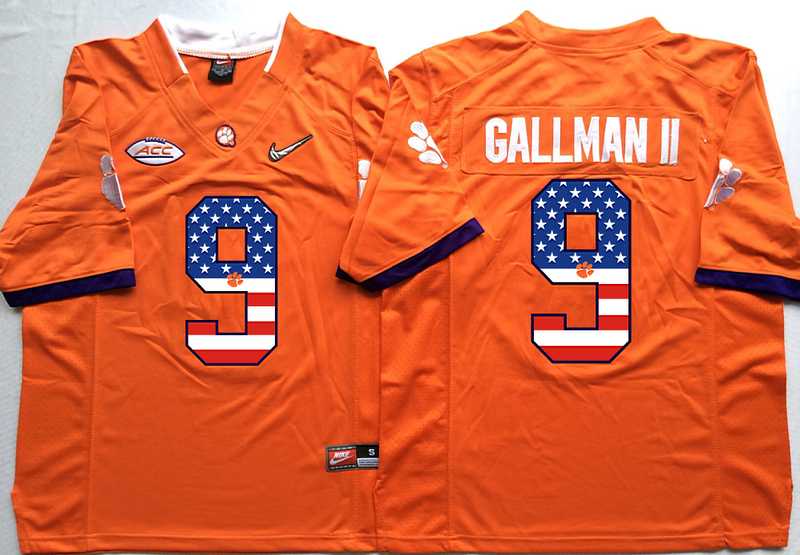 Clemson Tigers #9 Gallman II Orange USA Flag College Stitched Jersey